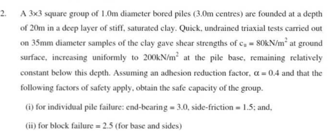 A 3 3 square group of 1 . 0 m diameter bored