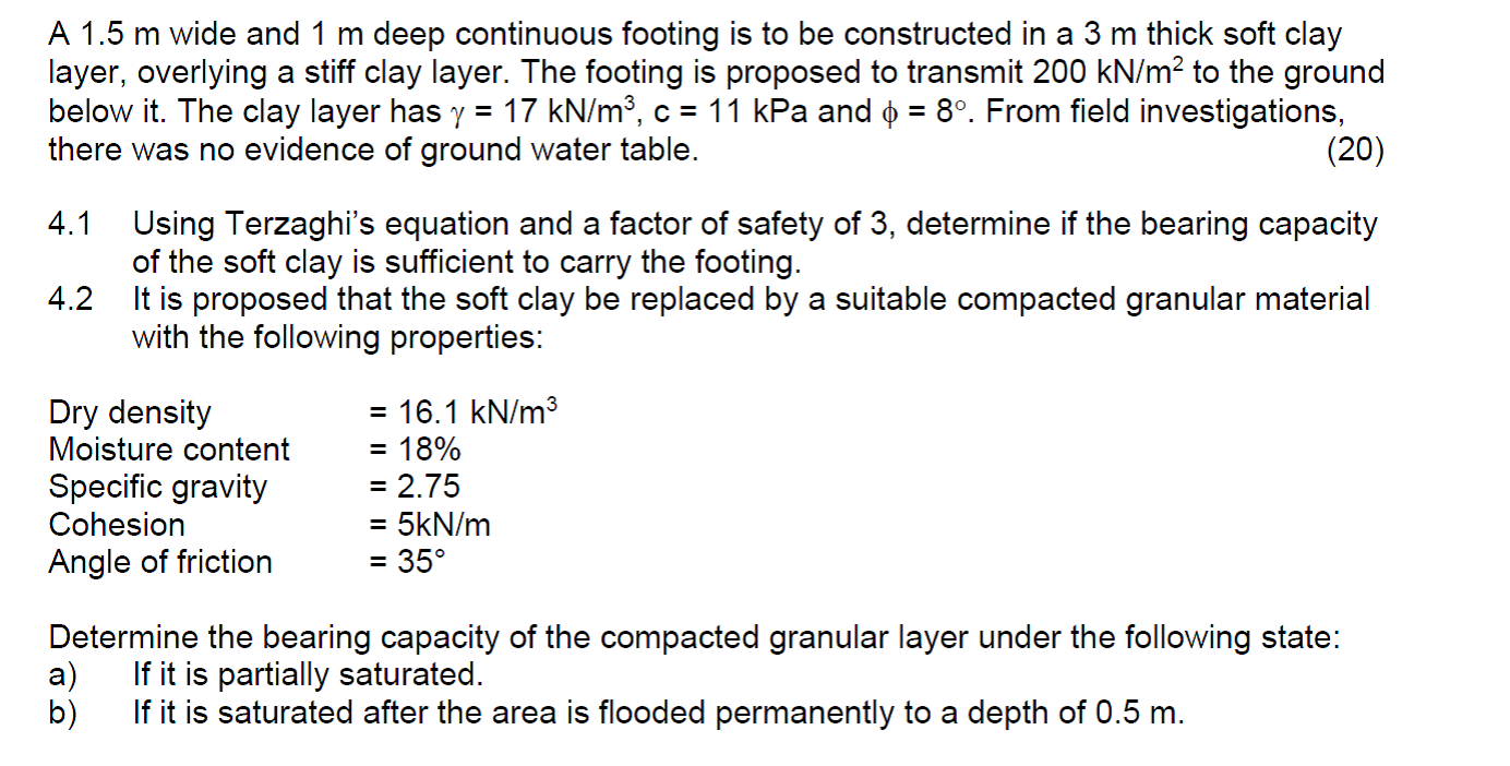 A 1 . 5 m wide and 1 m deep continuous footing is