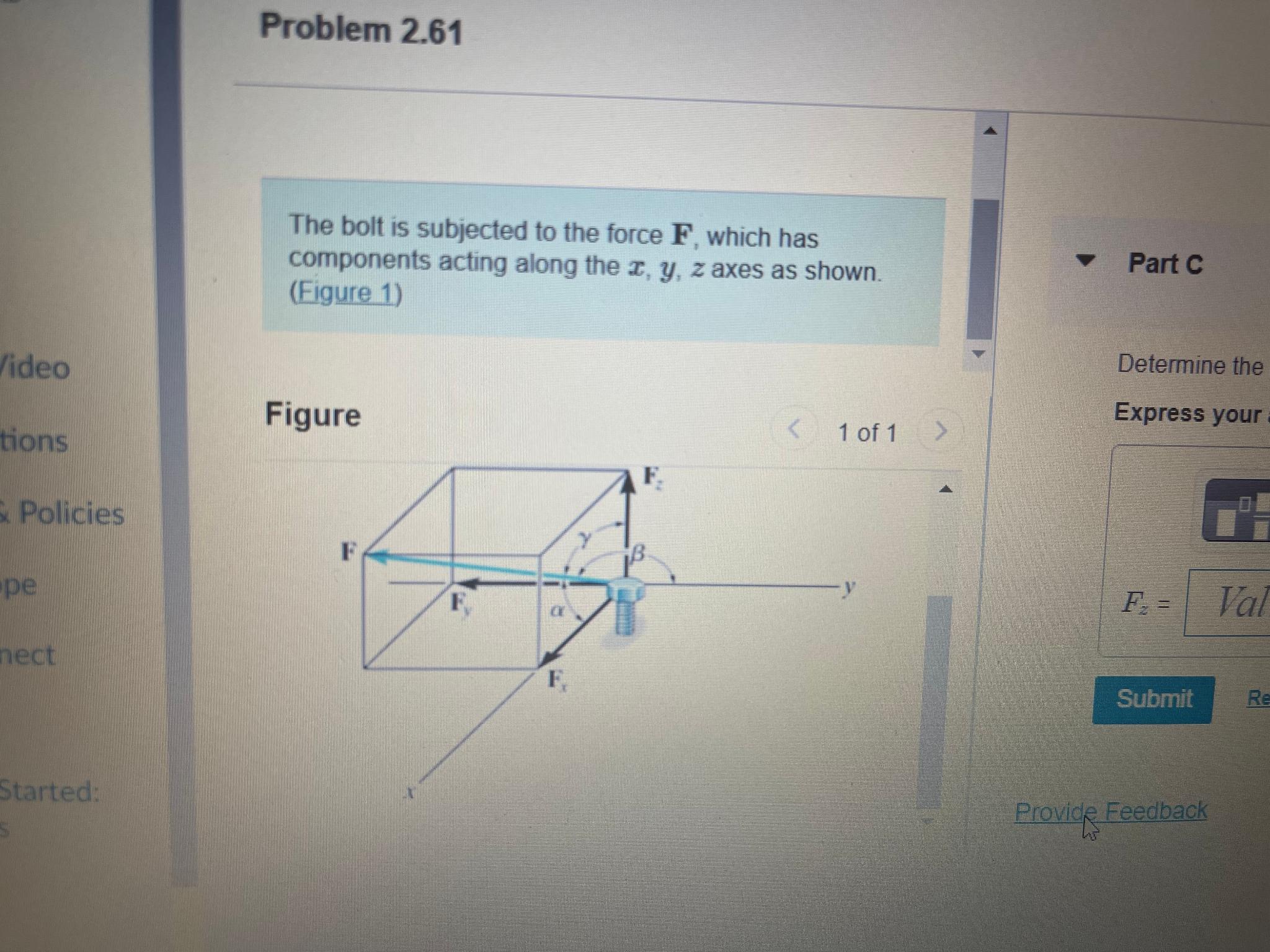 3 of 7 Review Part A If the magnitude of F is 9 0