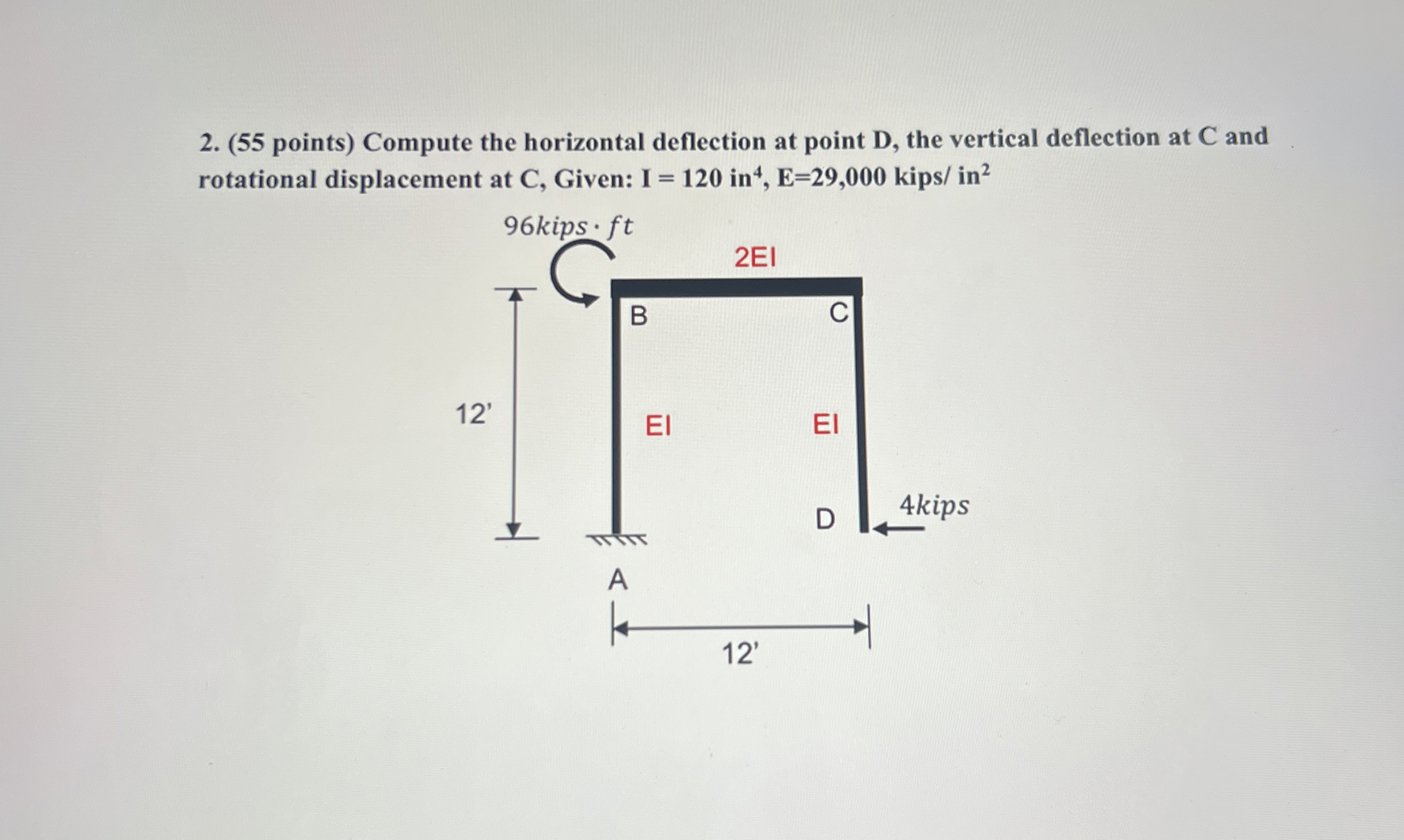 ( 5 5 points ) Compute the horizontal deflection