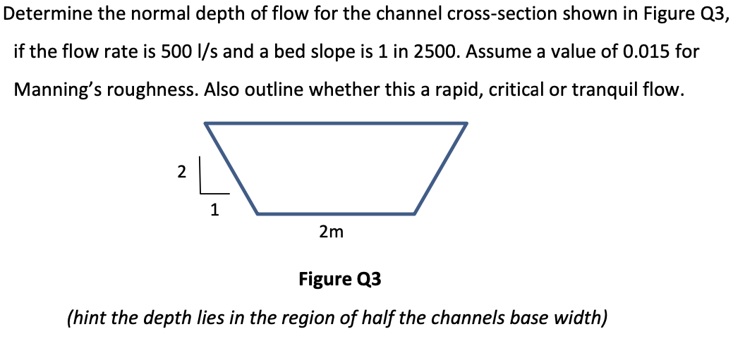 Determine the normal depth of flow for the