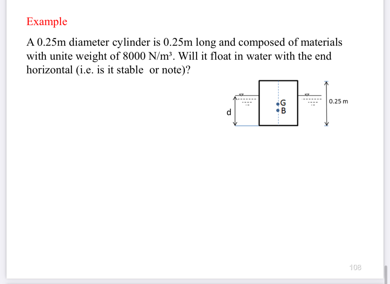 Example A 0 . 2 5 m diameter cylinder is 0 . 2 5