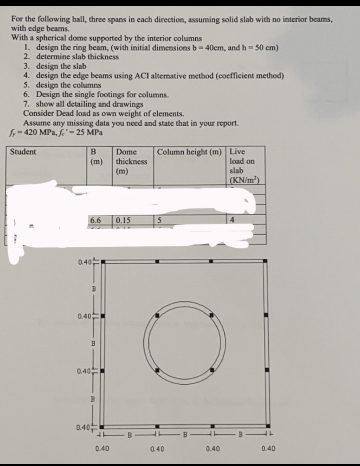 For the following hall, three spans in each