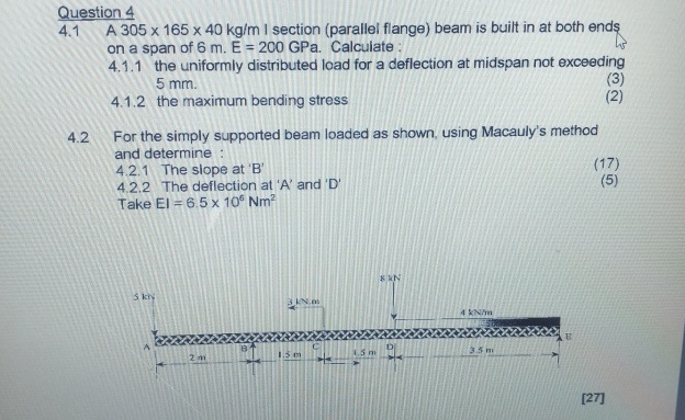 Question 4 4 . 1 A 3 0 5 1 6 5 4 0 k g m I