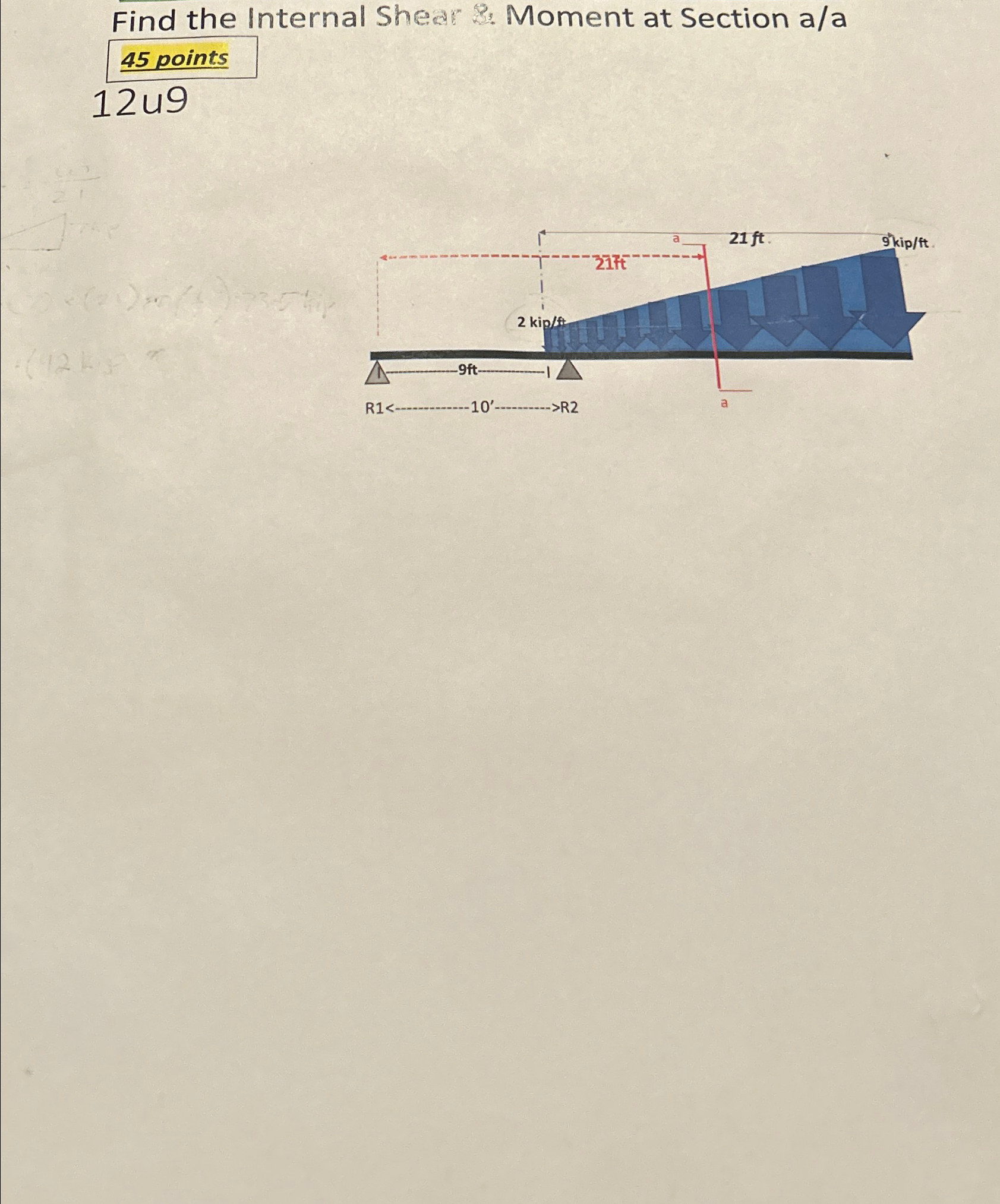 Find the Internal Shear : Moment at Section a / a