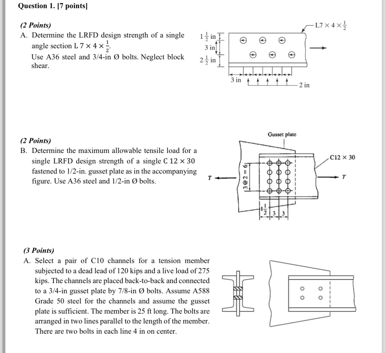 Question 1 . [ 7 points ] ( 2 Points ) A .