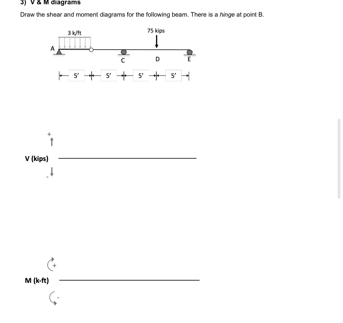 3 ) V & M diagrams Draw the shear and moment