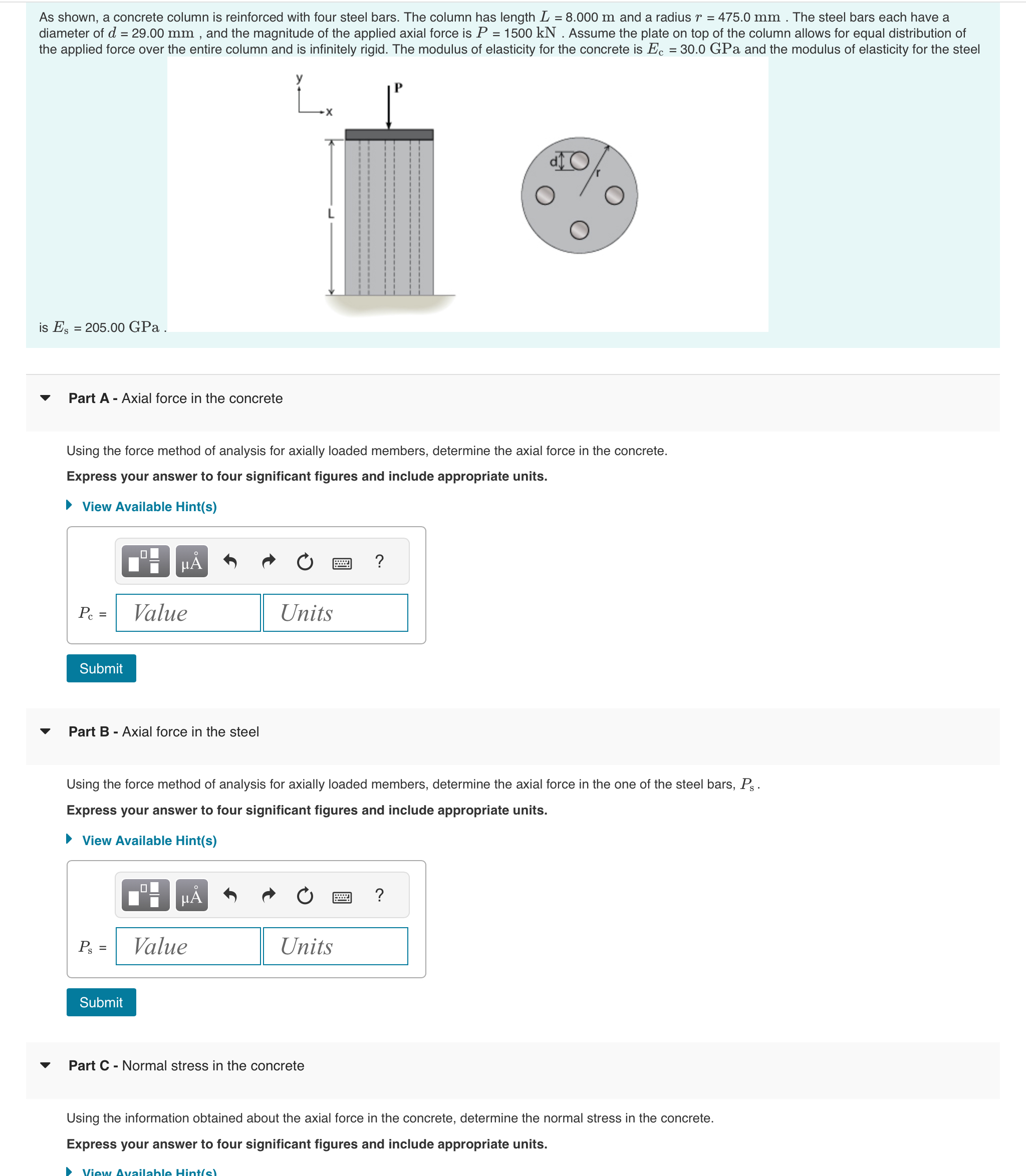 As shown, a concrete column is reinforced with