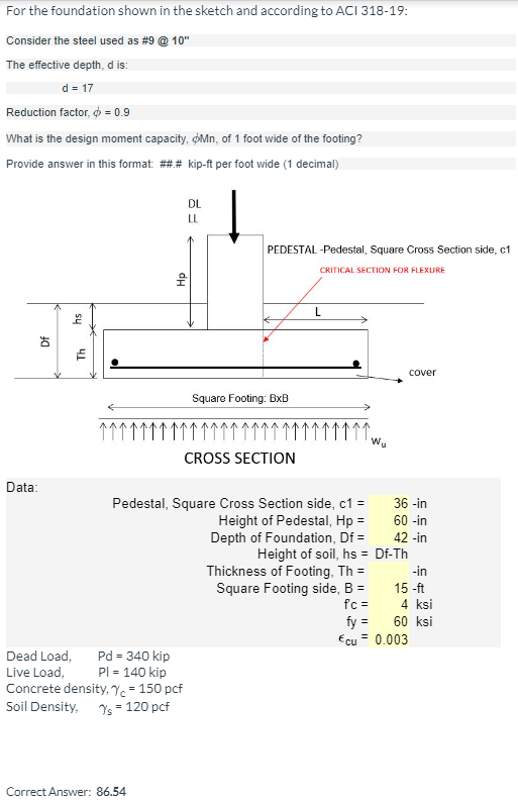 For the foundation shown in the sketch and