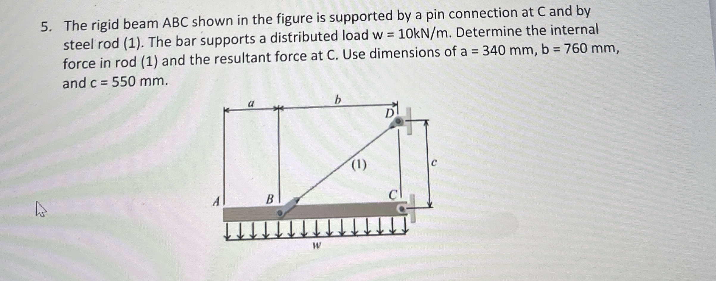 The rigid beam ABC shown in the figure is