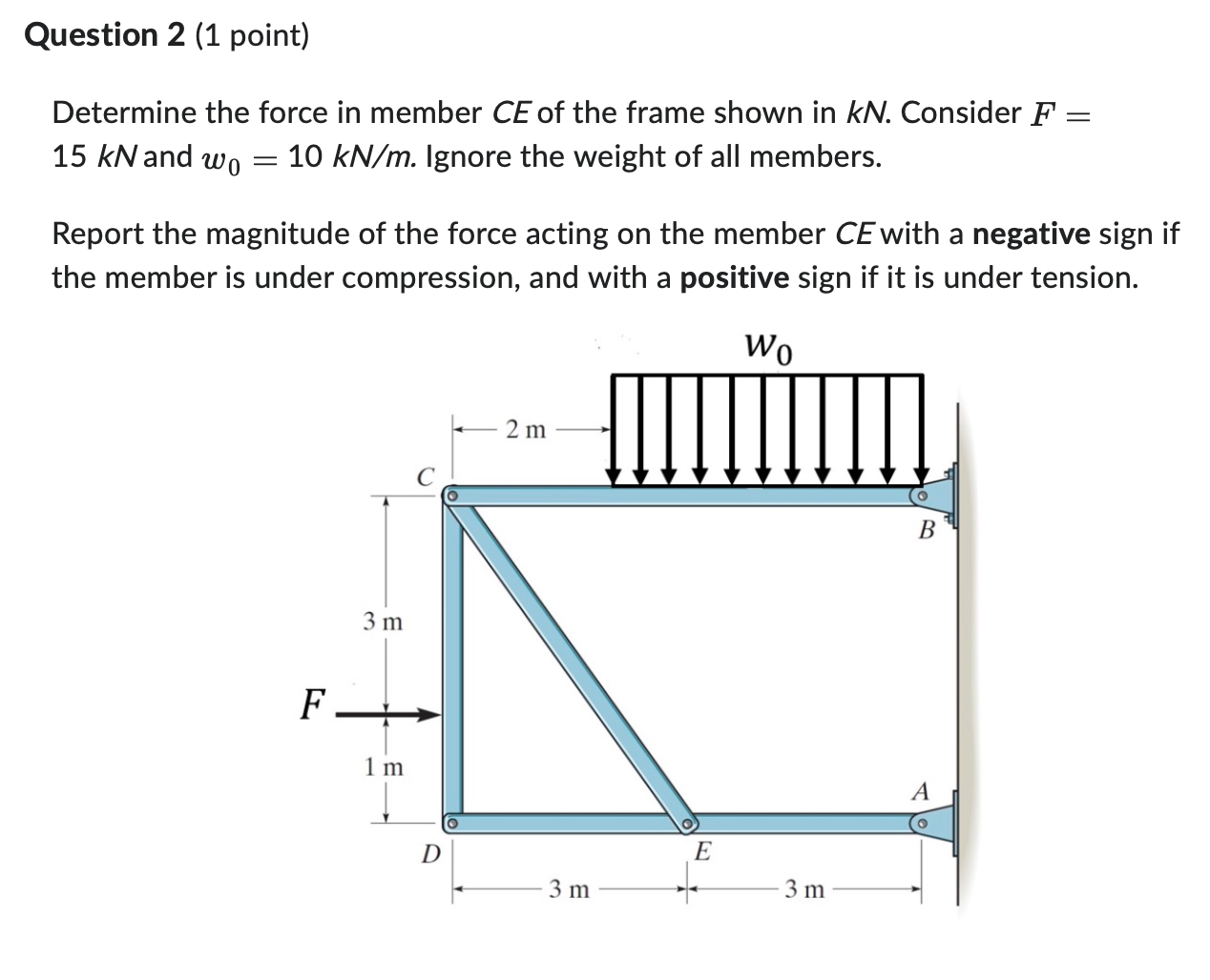 Question 2 ( 1 point ) Determine the force in