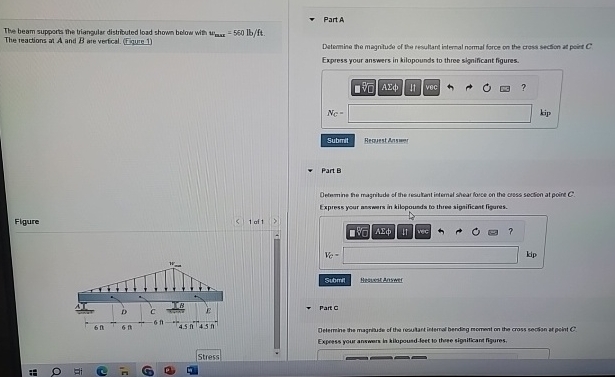 The beam supports the triangular distributed load