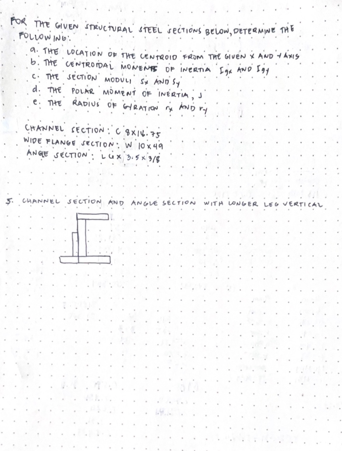 FOR THE GIVEN STRUCTURAL STEEL SECTIONS BELOW,