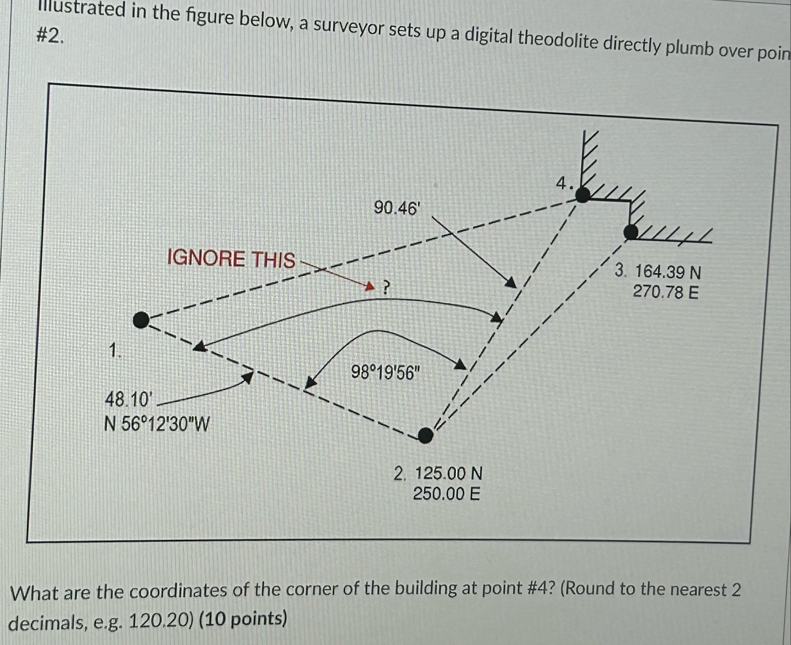 Illustrated in the figure below, a surveyor sets