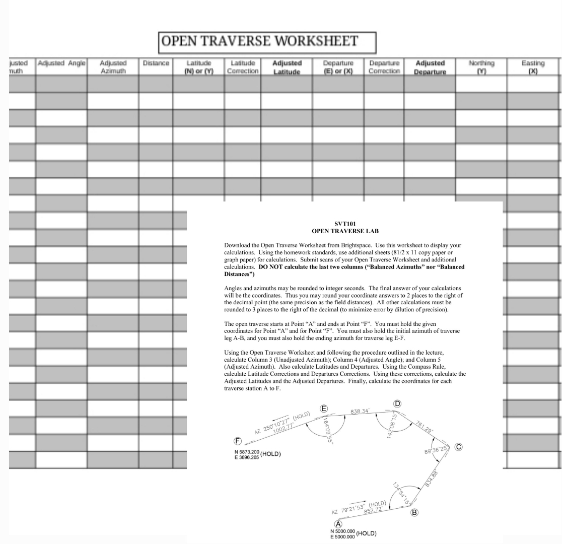 OPEN TRAVERSE WORKSHEET