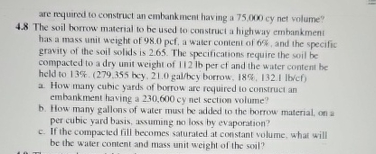 are required to construct an embankment having a