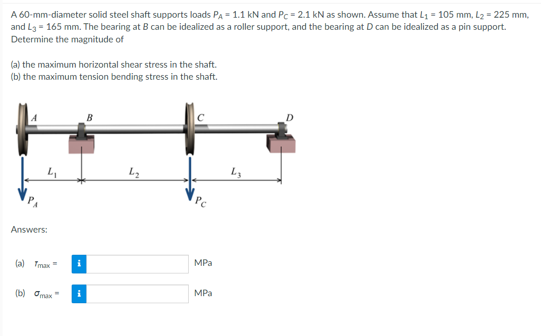 A 6 0 - mm - diameter solid steel shaft supports