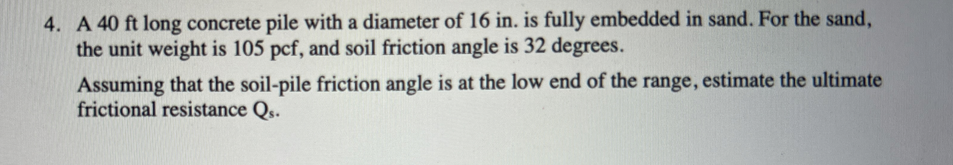 A 4 0 ft long concrete pile with a diameter of 1