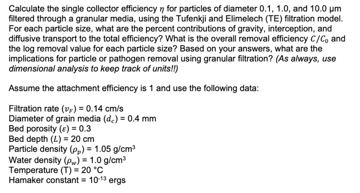 Calculate the single collector efficiency n for