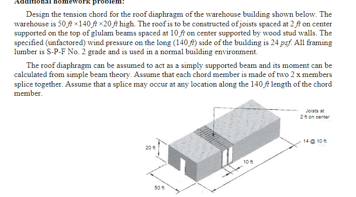 Design the tension chord for the roof diaphragm