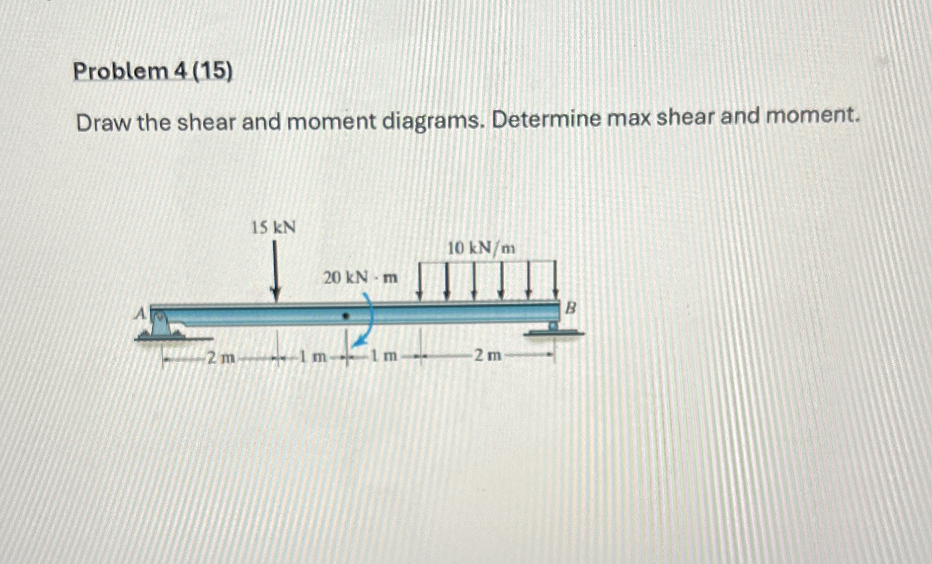 Problem 4 ( 1 5 ) Draw the shear and moment