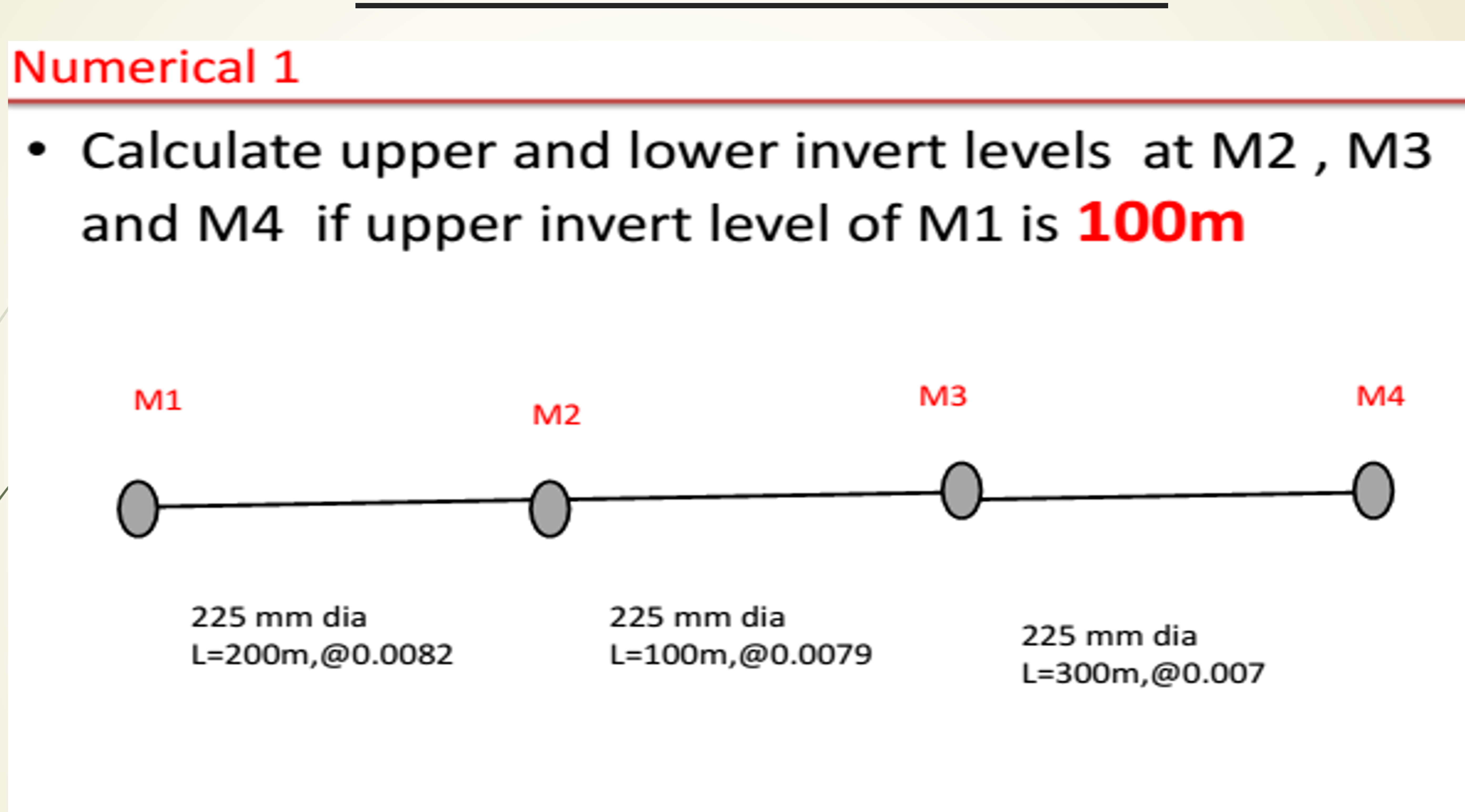 Numerical 1 Calculate upper and lower invert