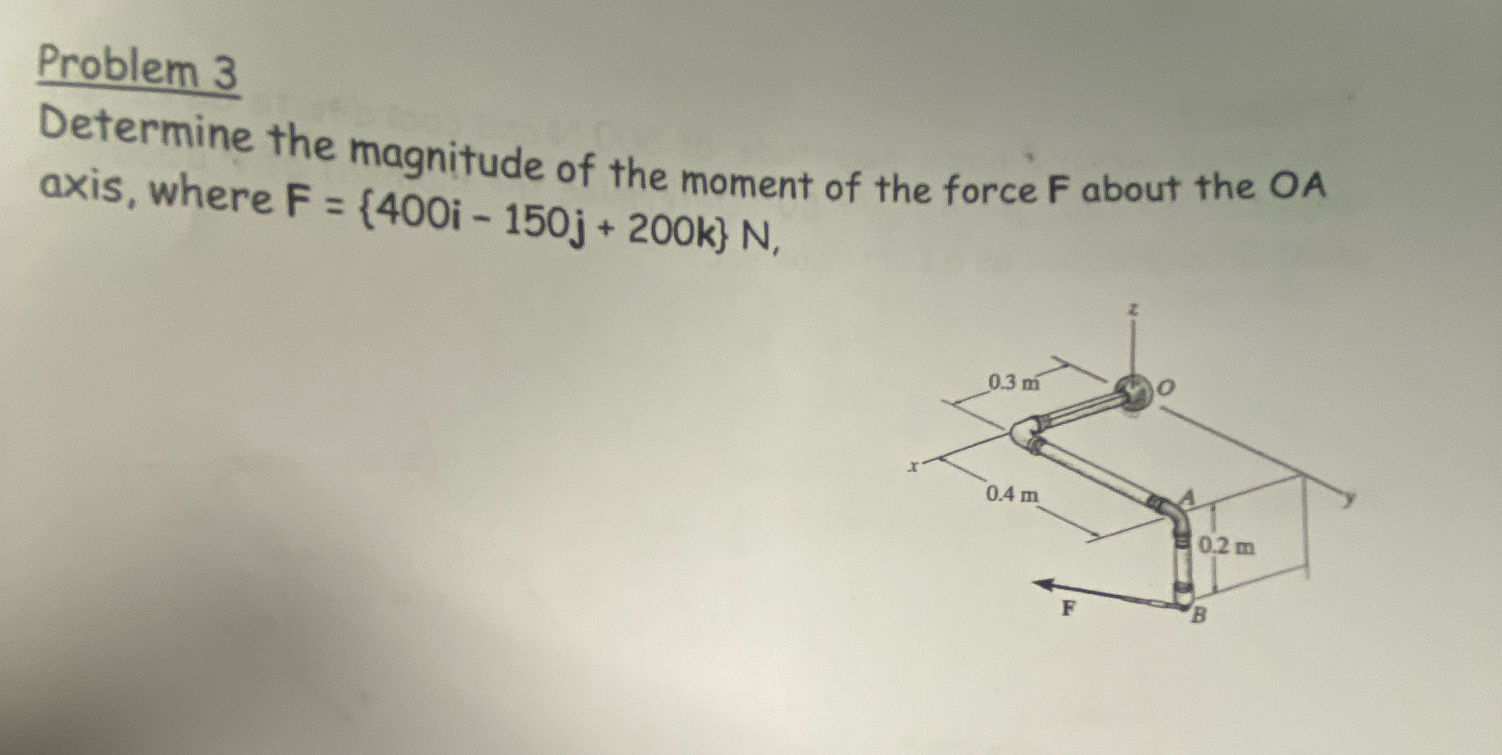 Problem 3 Determine the magnitude of the moment