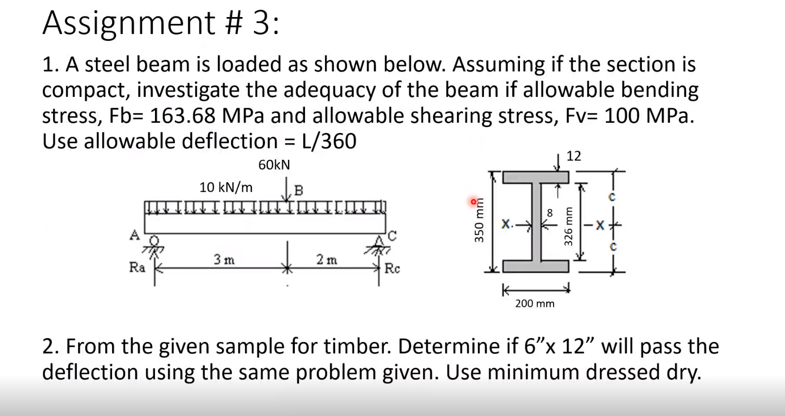 1 . ) A steel beam is loaded as shown below.