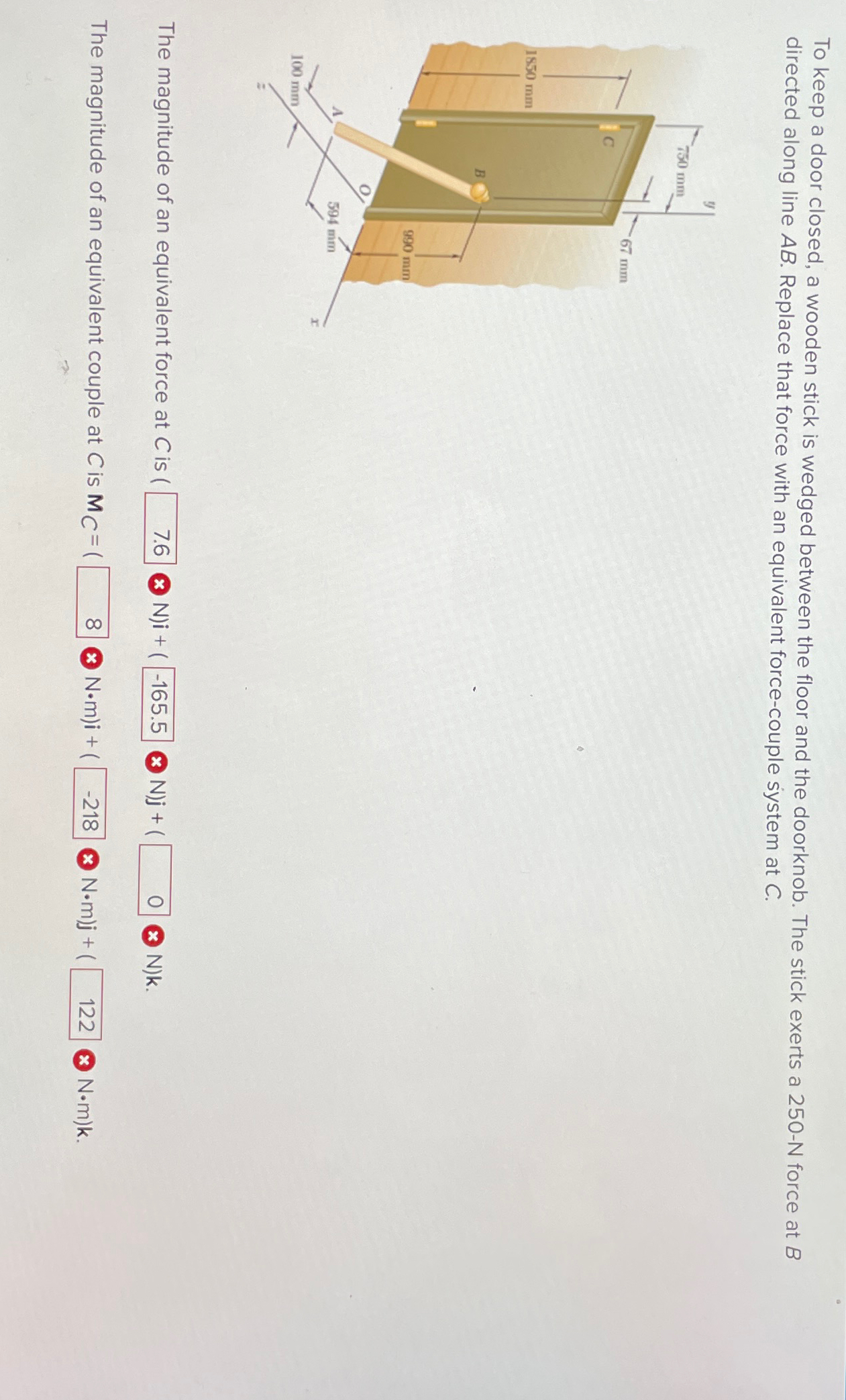 To keep a door closed, a wooden stick is wedged