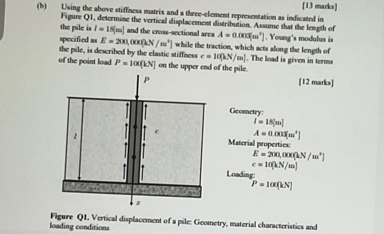 ( b ) Using the above stiffness matrix and a