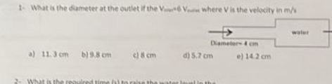 What is the dameter at the outlet if the V m + 6