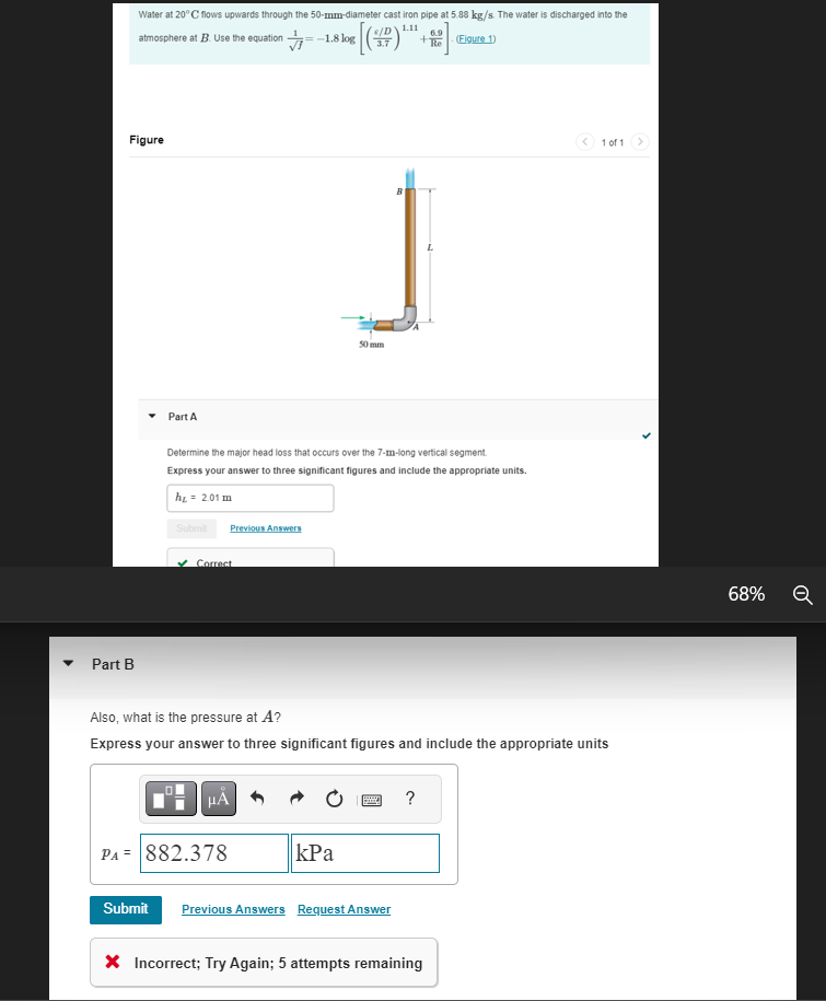 Part B Also, what is the pressure at A ? Express