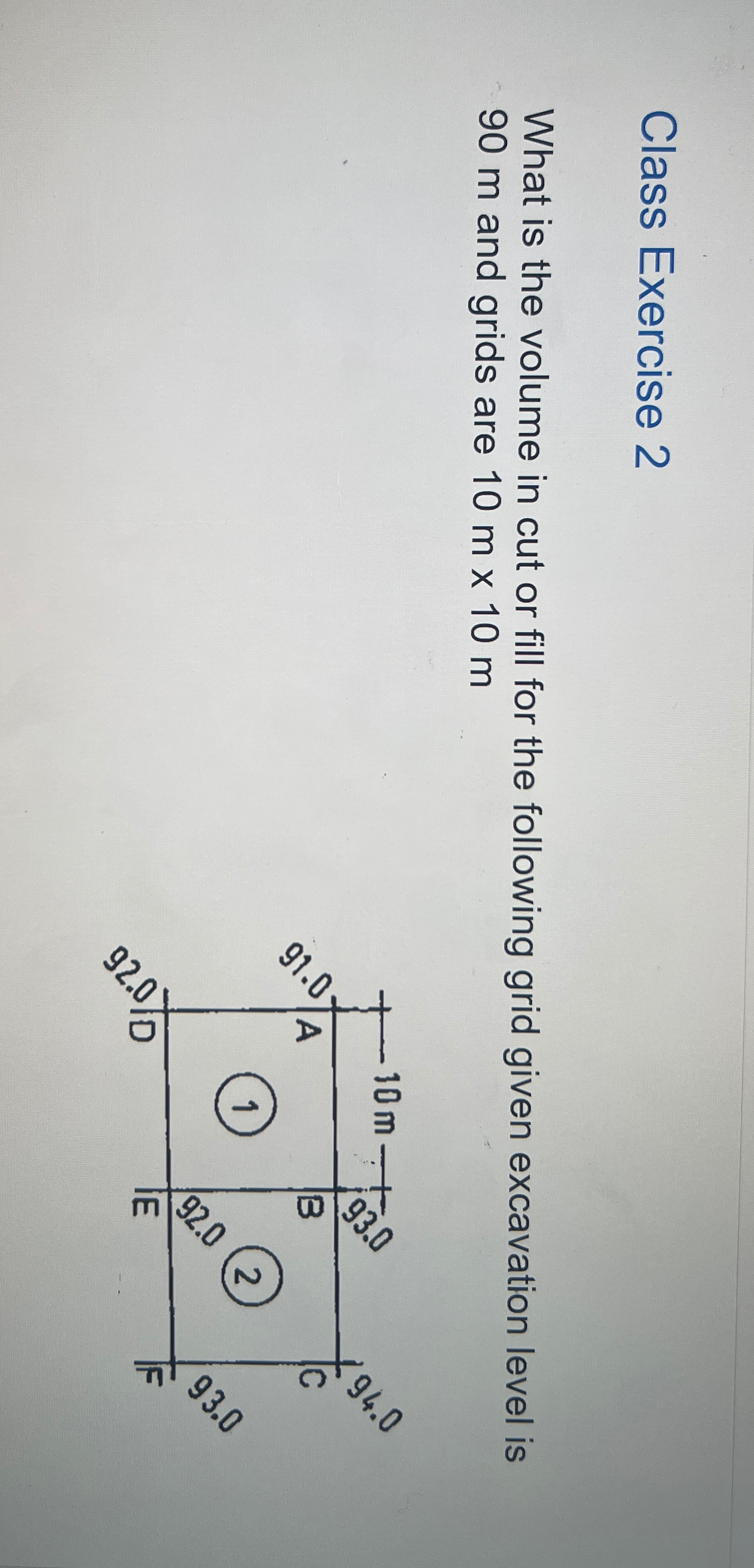 Class Exercise 2 What is the volume in cut or