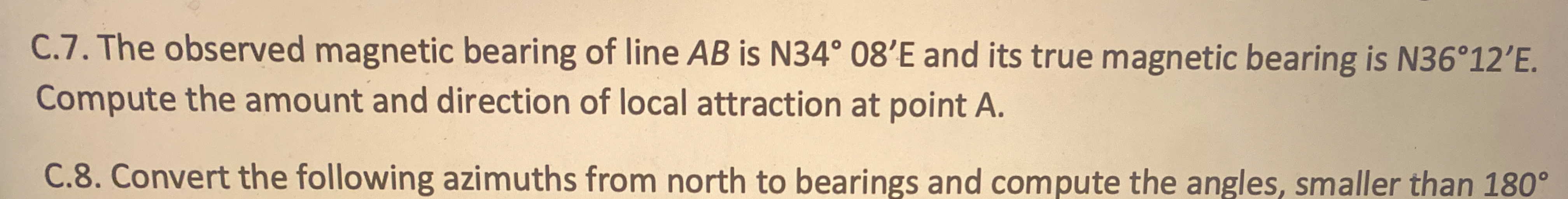 C . 7 . The observed magnetic bearing of line A B