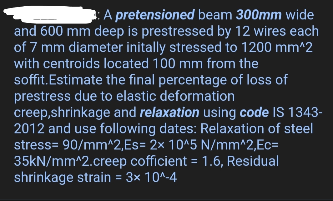 A pretensioned beam 3 0 0 mm wide and 6 0 0 mm