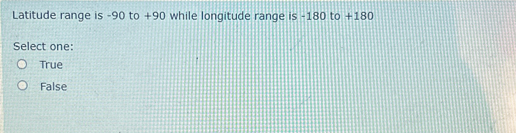 Latitude range is - 9 0 to + 9 0 while longitude