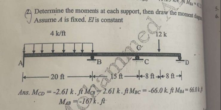 ( 2 . ) Determine the moments at each support,