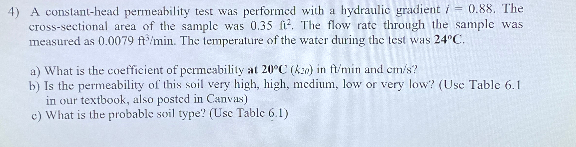 A constant - head permeability test was performed