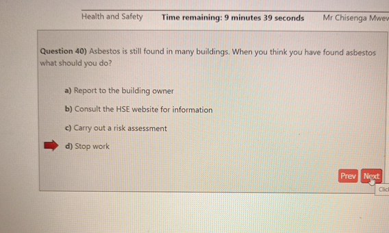 Health and Safety Time remaining: 9 minutes 3 9