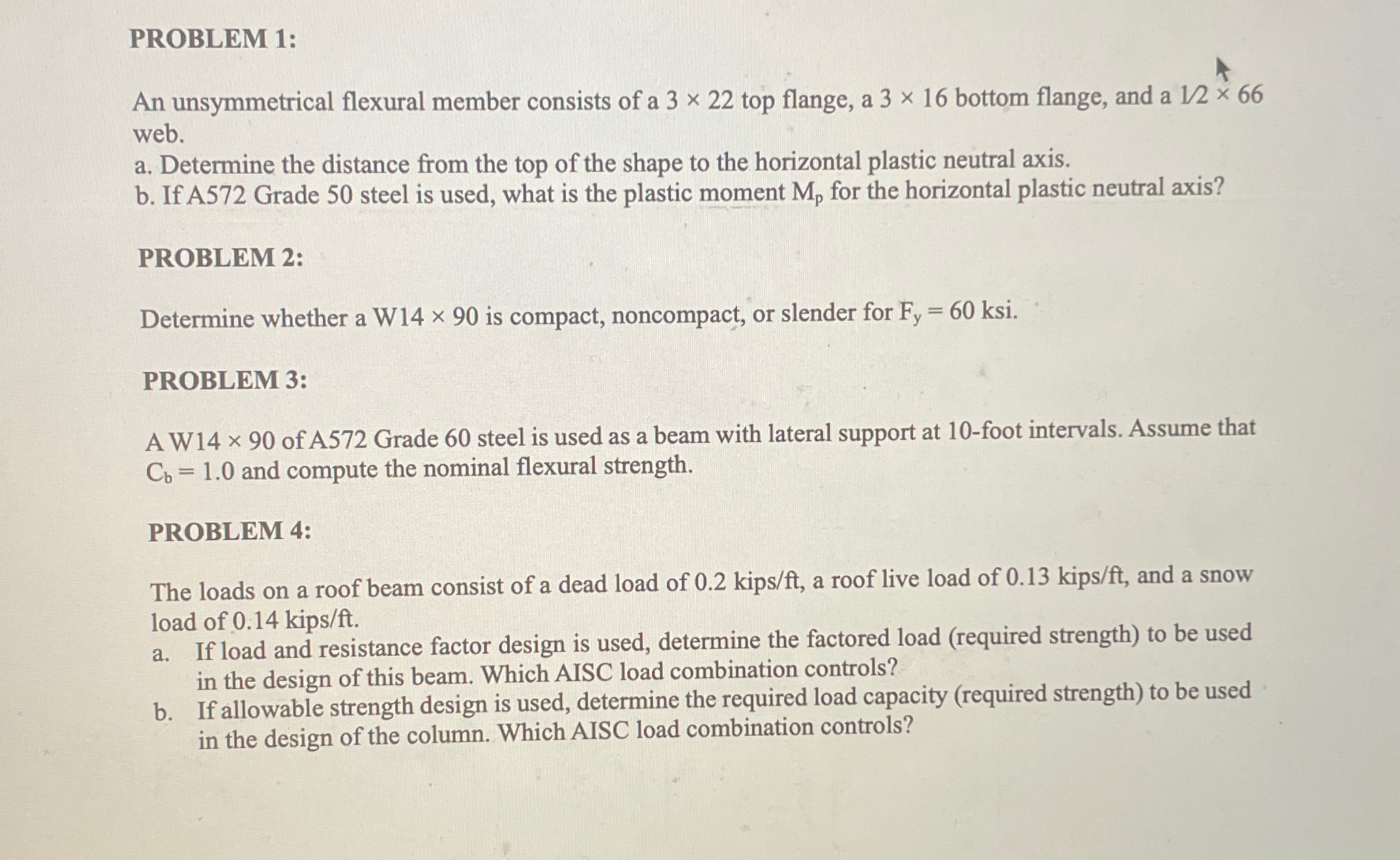 PROBLEM 1 : An unsymmetrical flexural member