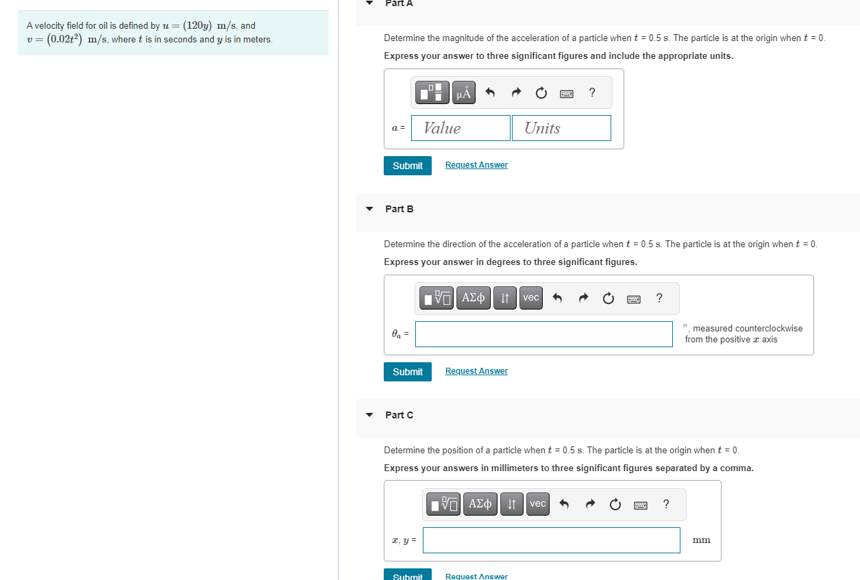 A velocity field for oil is defined by u = ( 1 2