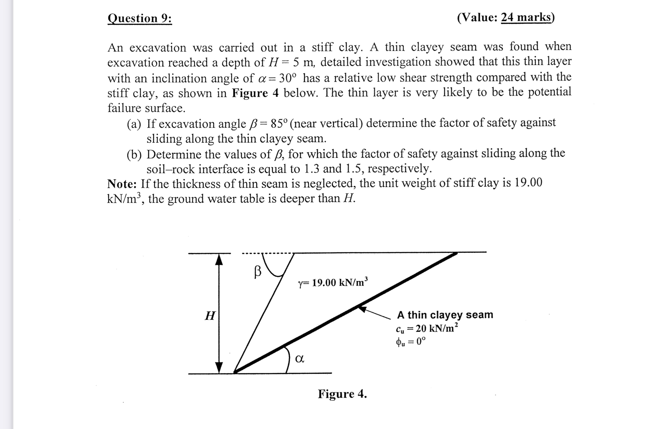 Question 9 : ( Value: 2 4 marks ) An excavation