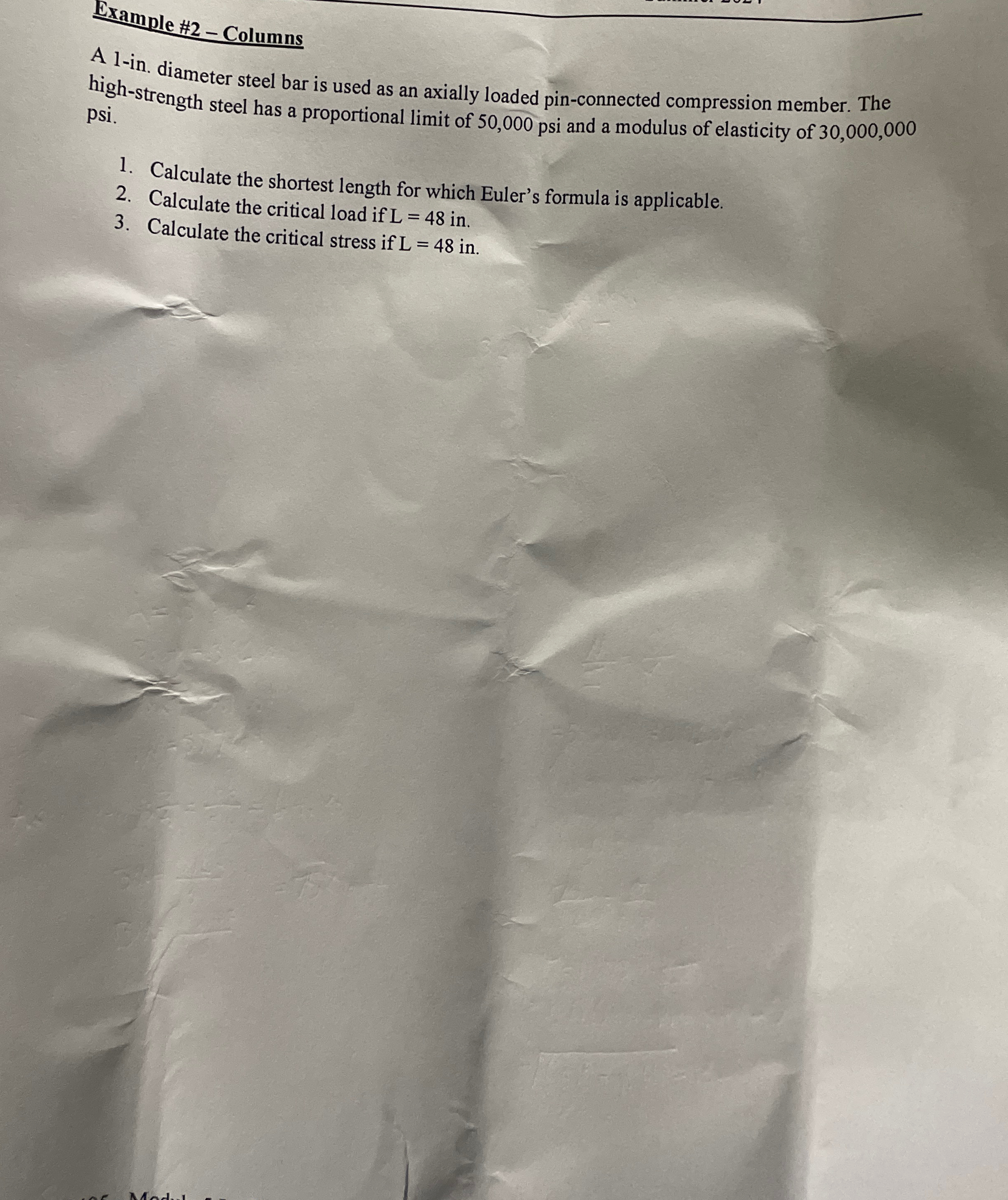 Example # 2 - Columns A l - in . diameter steel