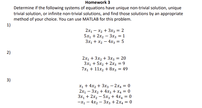 Homework 3 Determine if the following systems of
