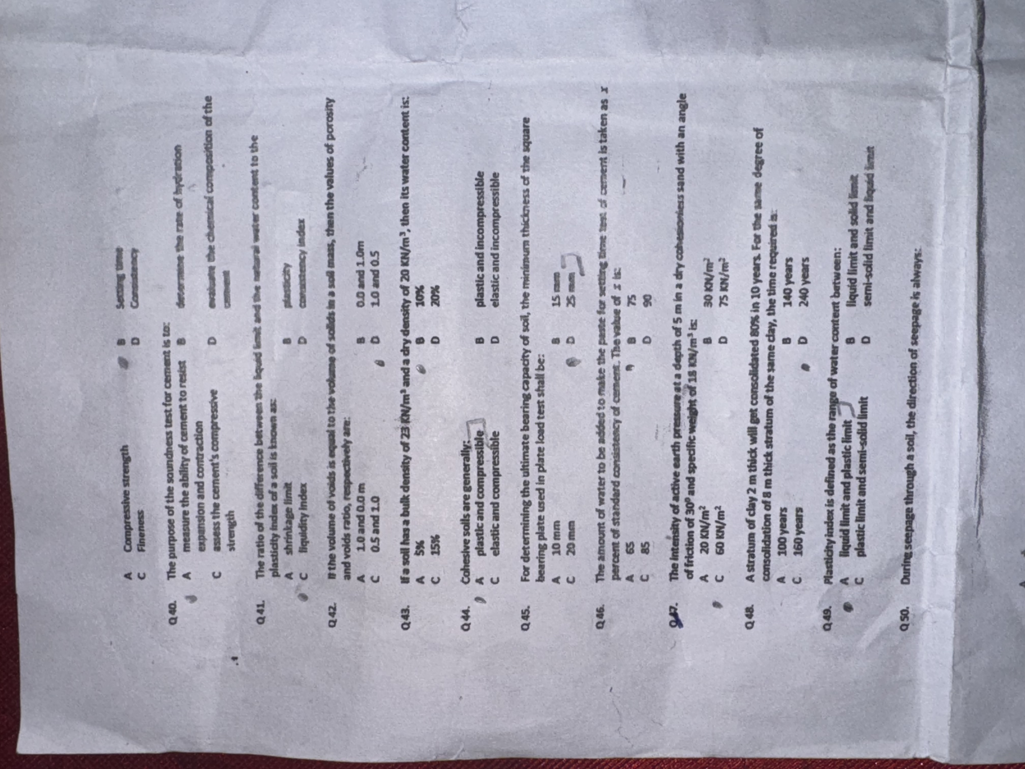 A Compressive strength C Fineness B Secting time