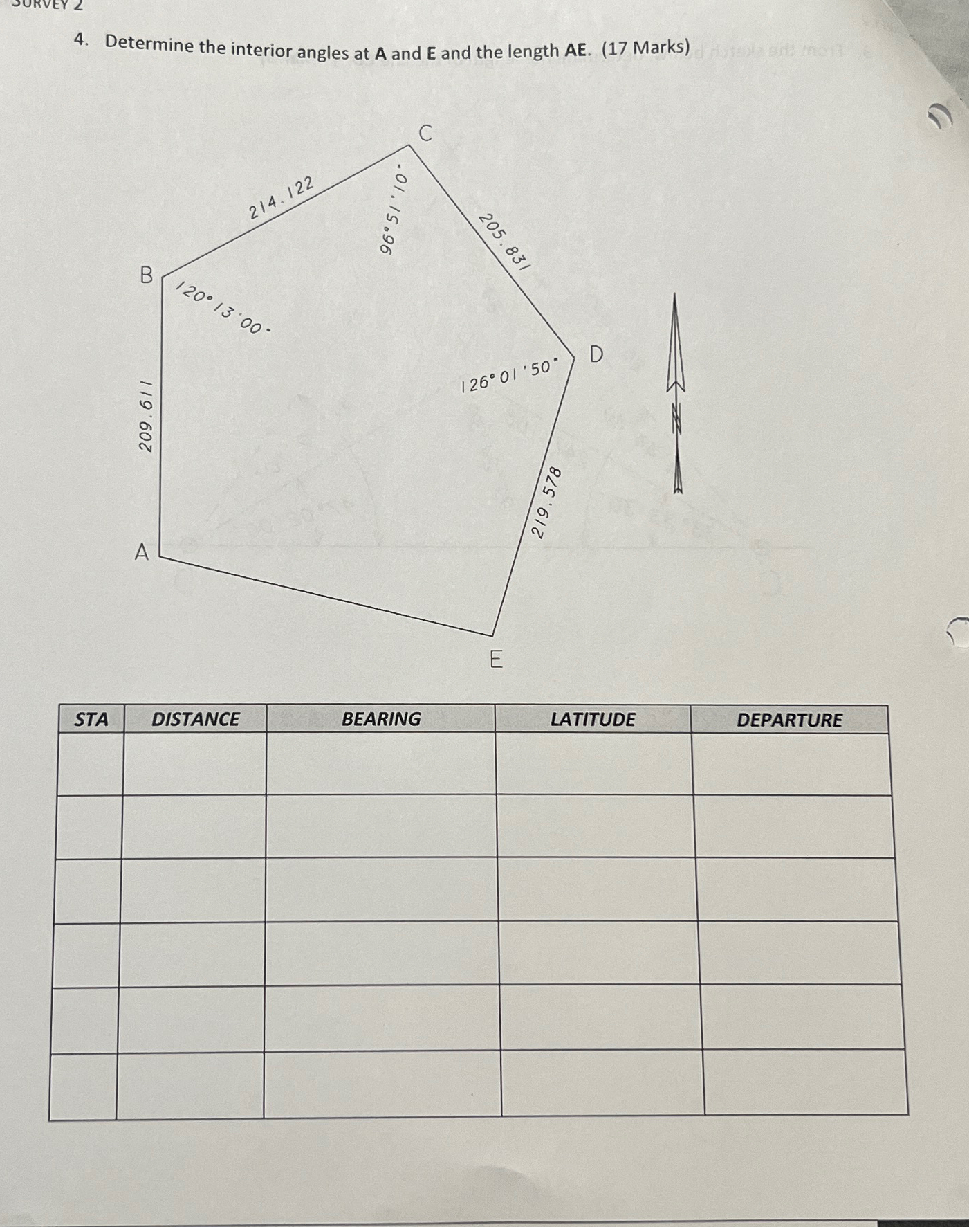Determine the interior angles at A and E and the