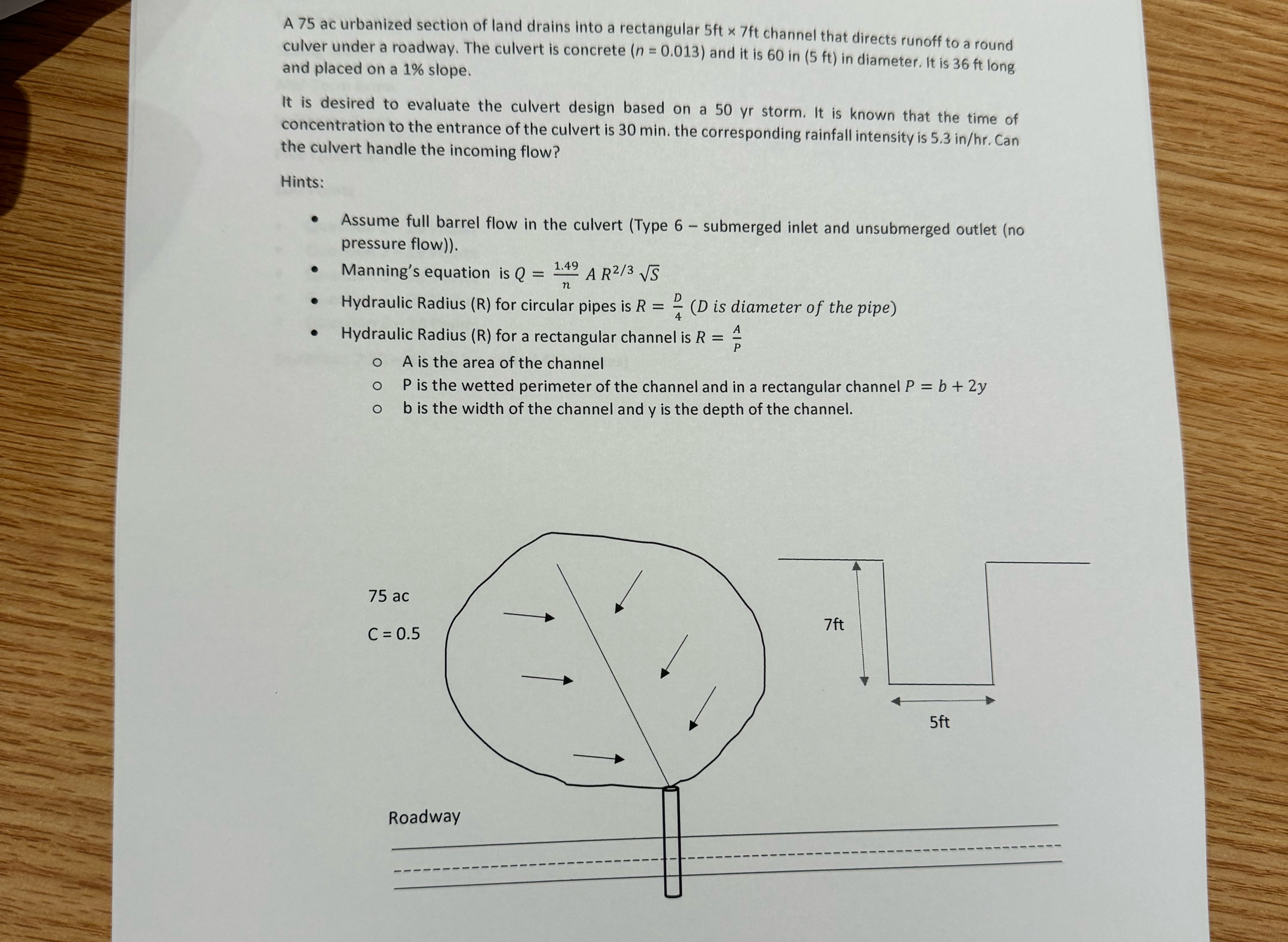 A 7 5 ac urbanized section of land drains into a