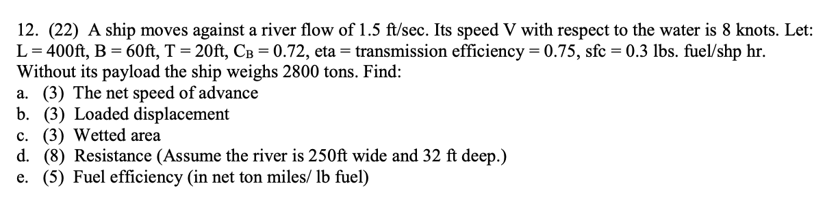 ( 2 2 ) A ship moves against a river flow of 1 .