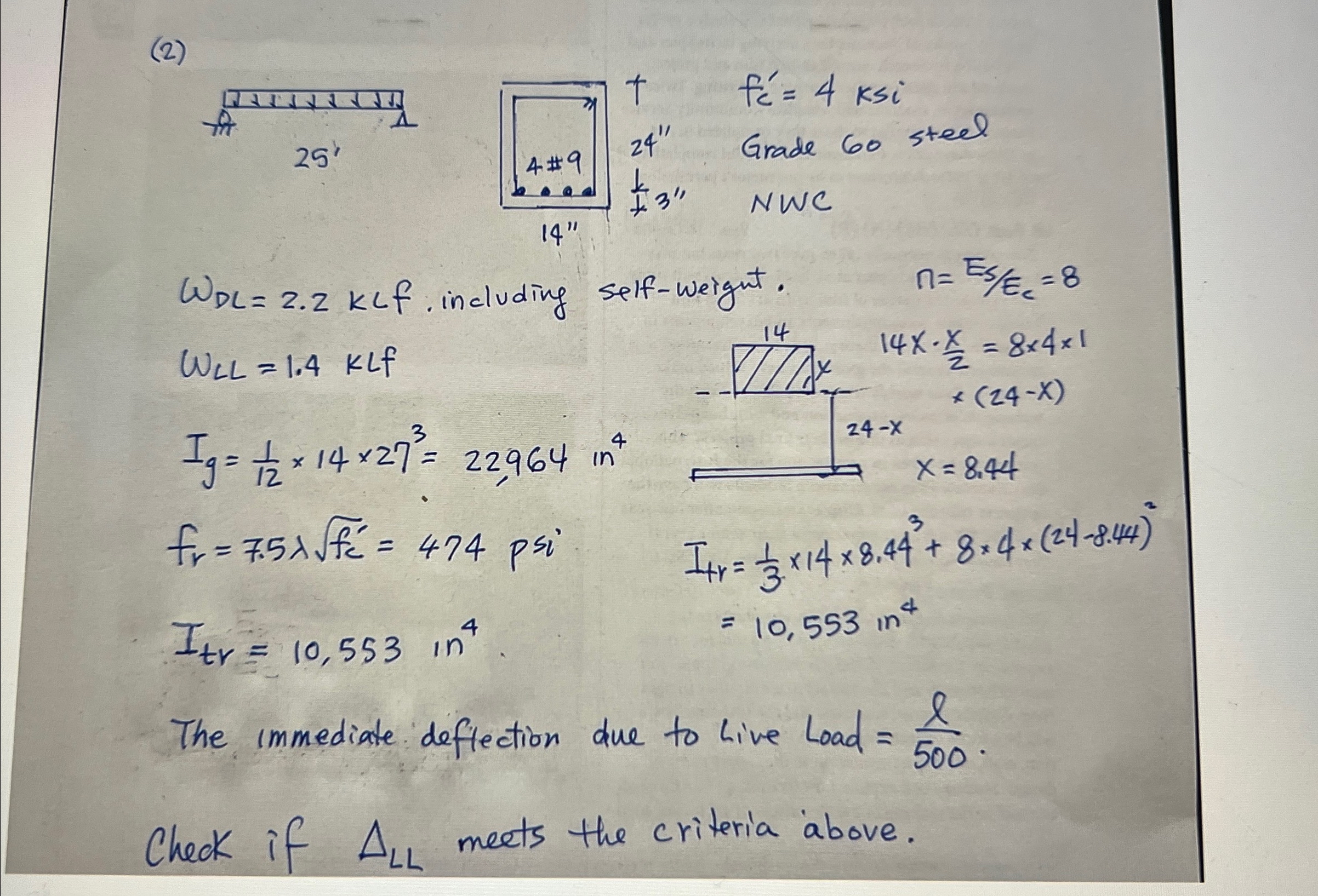 ( 2 ) f c ' = 4 ksi Grade 6 0 steel NWC D L = 2 .