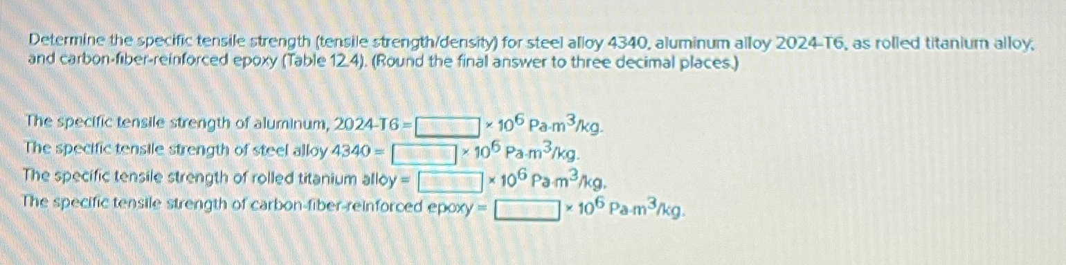 Determine the specific tensile strength ( tensile